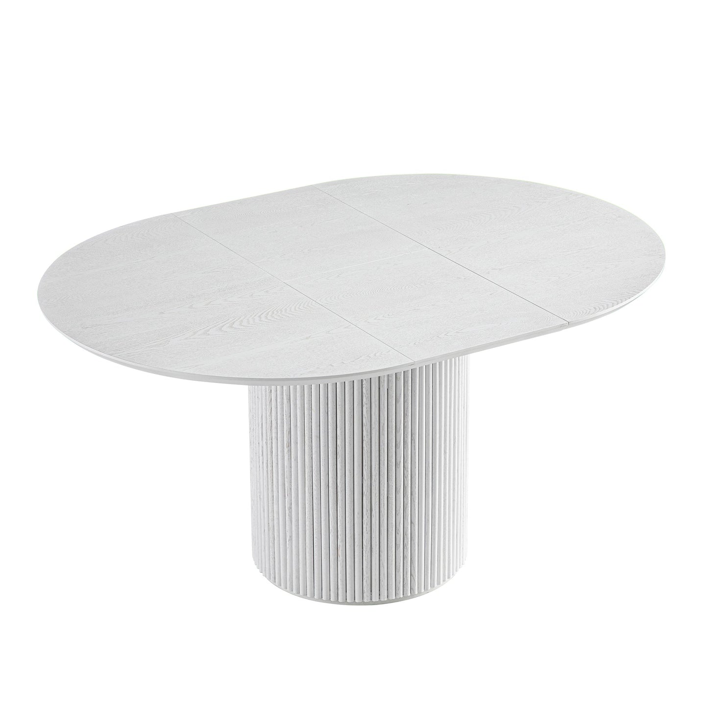 Table à manger ronde extensible Maru 4 à 6 places avec piédestal en chêne, blanc délavé