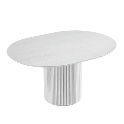 Table à manger ronde extensible Maru 4 à 6 places avec piédestal en chêne, blanc délavé