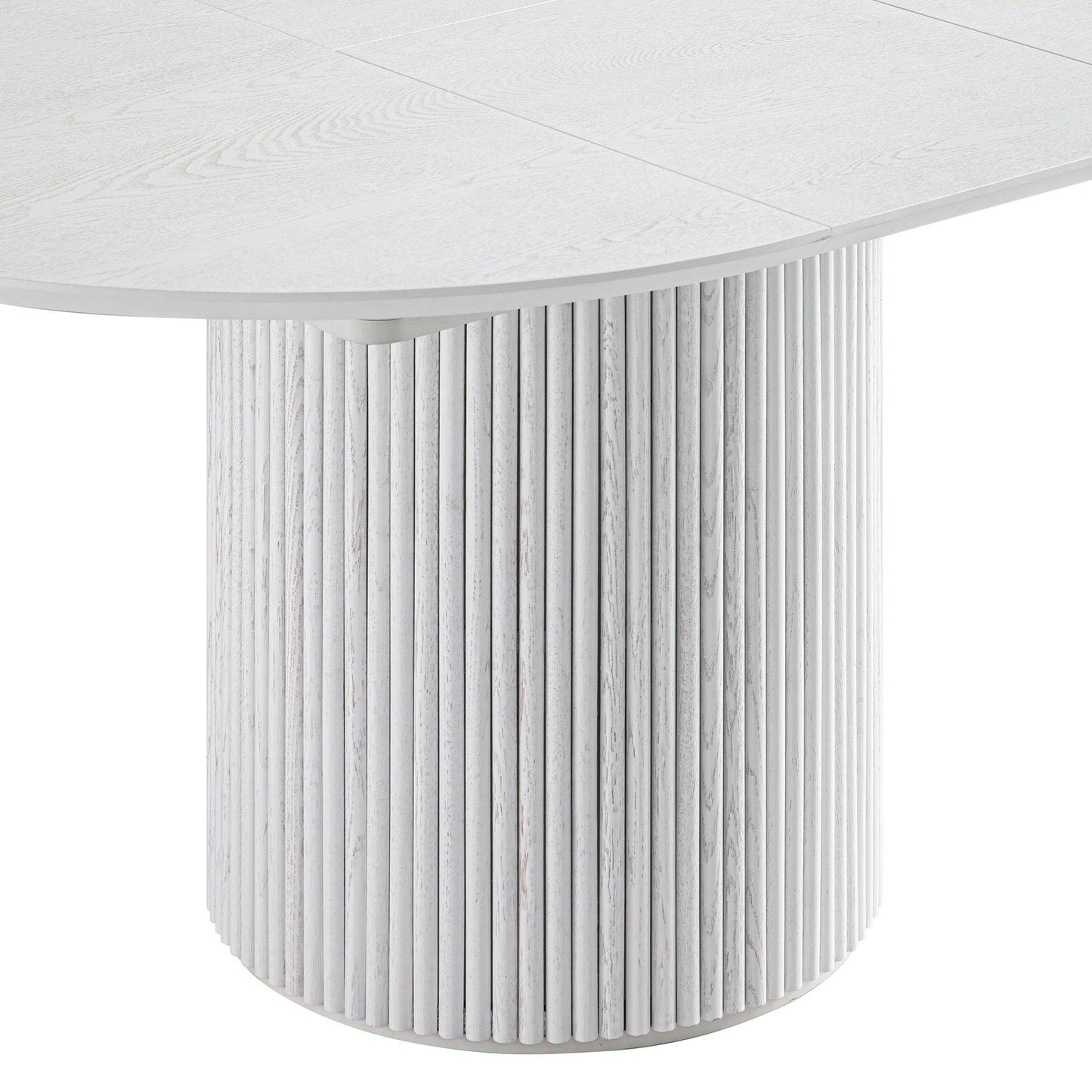 Table à manger ronde extensible Maru 4 à 6 places avec piédestal en chêne, blanc délavé