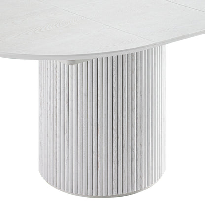 Table à manger ronde extensible Maru 4 à 6 places avec piédestal en chêne, blanc délavé
