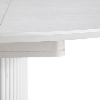 Table à manger ronde extensible Maru 4 à 6 places avec piédestal en chêne, blanc délavé