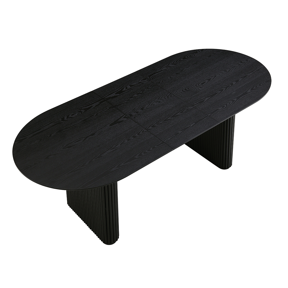 Table à manger ovale extensible Maru 6 à 8 places avec piédestal en chêne, noire