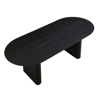 Table à manger ovale extensible Maru 6 à 8 places avec piédestal en chêne, noire