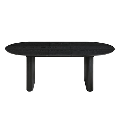 Table à manger ovale extensible Maru 6 à 8 places avec piédestal en chêne, noire