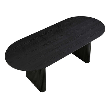 Table à manger ovale extensible Maru 6 à 8 places avec piédestal en chêne, noire
