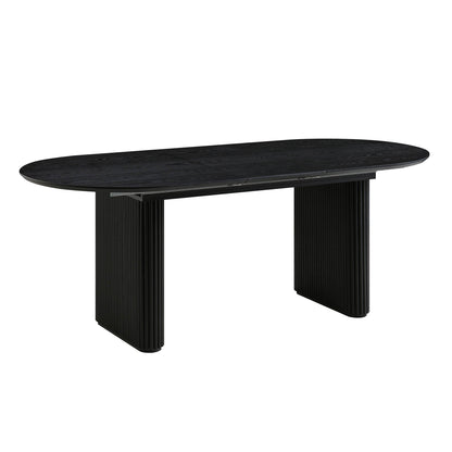 Table à manger ovale extensible Maru 6 à 8 places avec piédestal en chêne, noire
