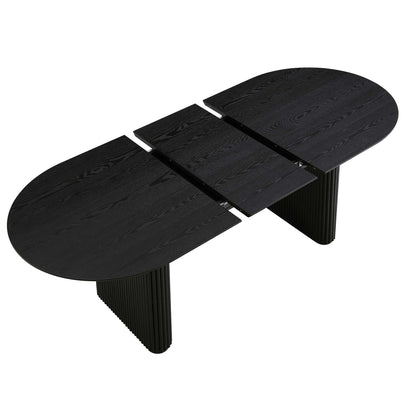 Table à manger ovale extensible Maru 6 à 8 places avec piédestal en chêne, noire