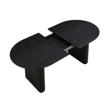 Table à manger ovale extensible Maru 6 à 8 places avec piédestal en chêne, noire