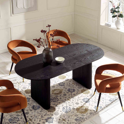Table à manger ovale extensible Maru 6 à 8 places avec piédestal en chêne, noire