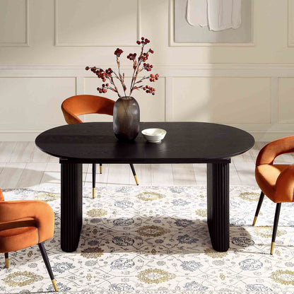 Table à manger ovale extensible Maru 6 à 8 places avec piédestal en chêne, noire