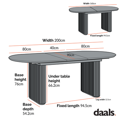 Table à manger ovale extensible Maru 6 à 8 places avec piédestal en chêne, noire