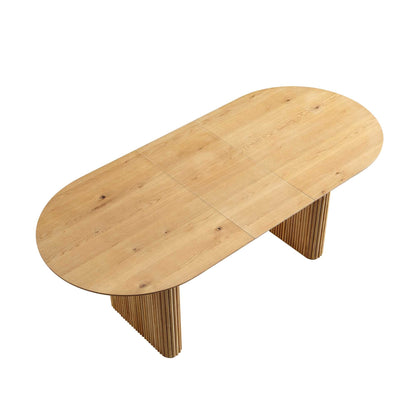 Table à manger ovale extensible Maru 6-8 places avec piédestal en chêne, chêne