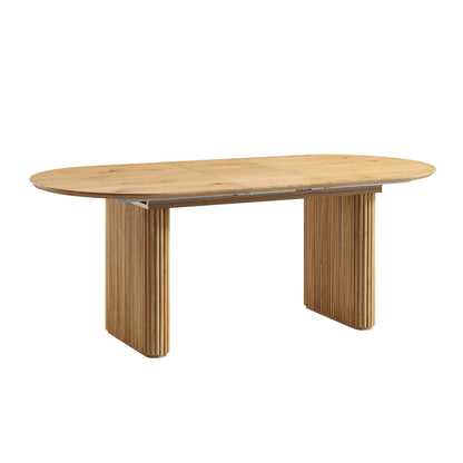 Table à manger ovale extensible Maru 6-8 places avec piédestal en chêne, chêne