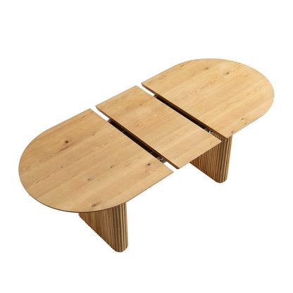 Table à manger ovale extensible Maru 6-8 places avec piédestal en chêne, chêne