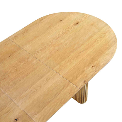 Table à manger ovale extensible Maru 6-8 places avec piédestal en chêne, chêne