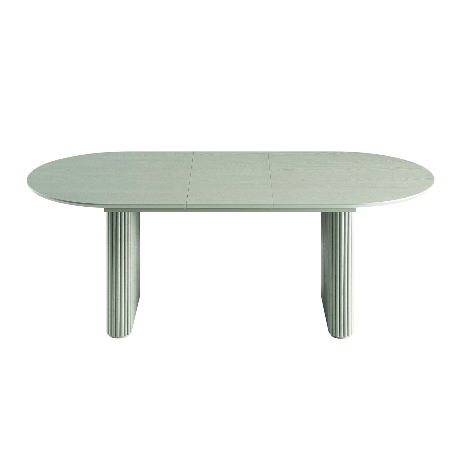 Table à manger ovale extensible Maru 6-8 places avec piédestal en chêne, vert sauge
