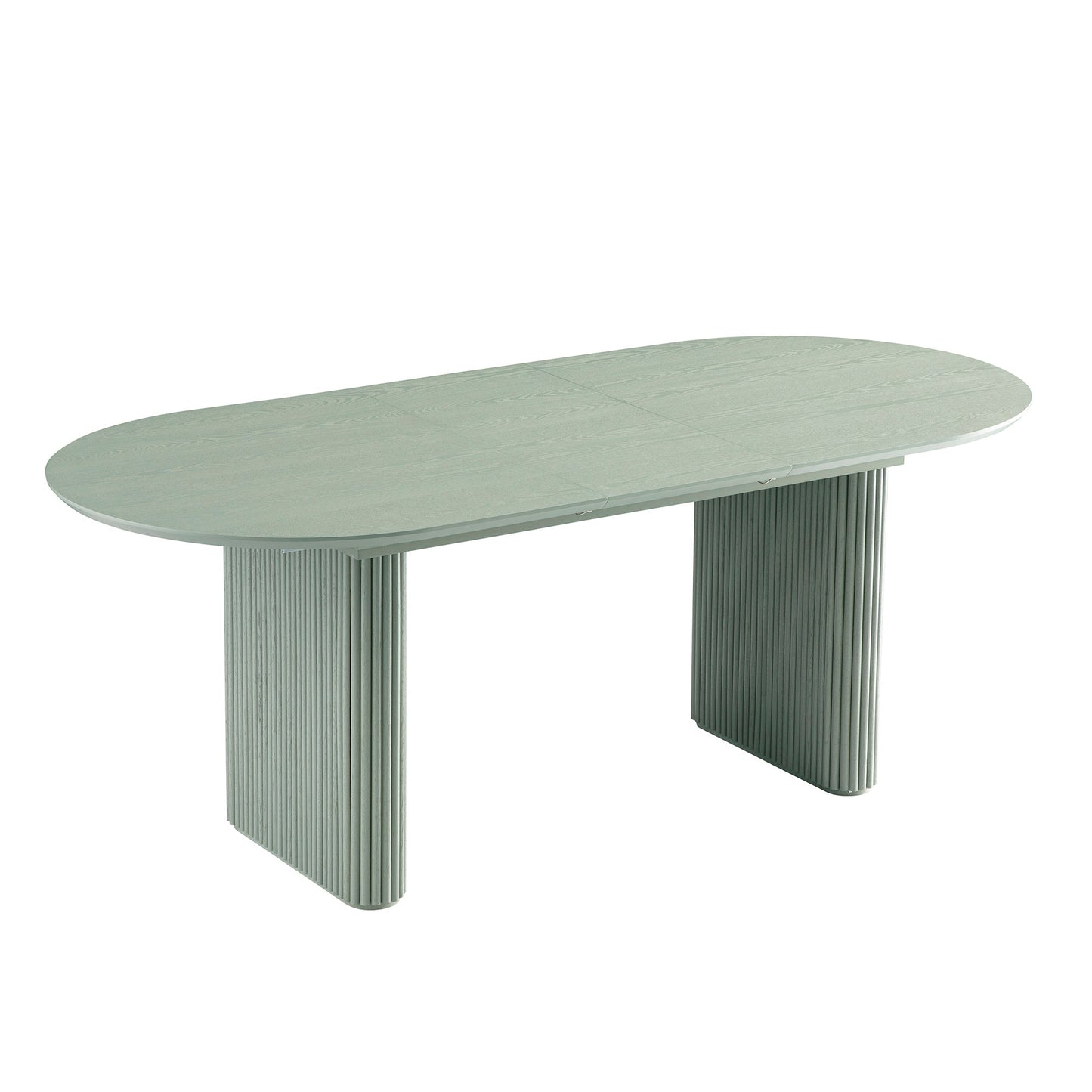 Table à manger ovale extensible Maru 6-8 places avec piédestal en chêne, vert sauge