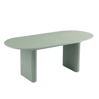Table à manger ovale extensible Maru 6-8 places avec piédestal en chêne, vert sauge