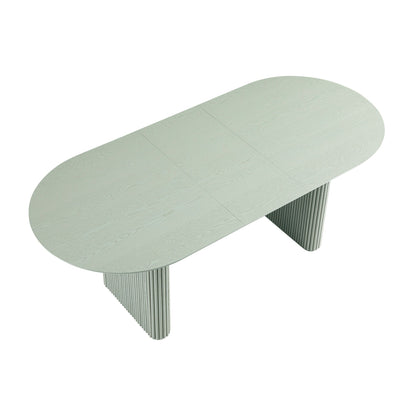 Table à manger ovale extensible Maru 6-8 places avec piédestal en chêne, vert sauge