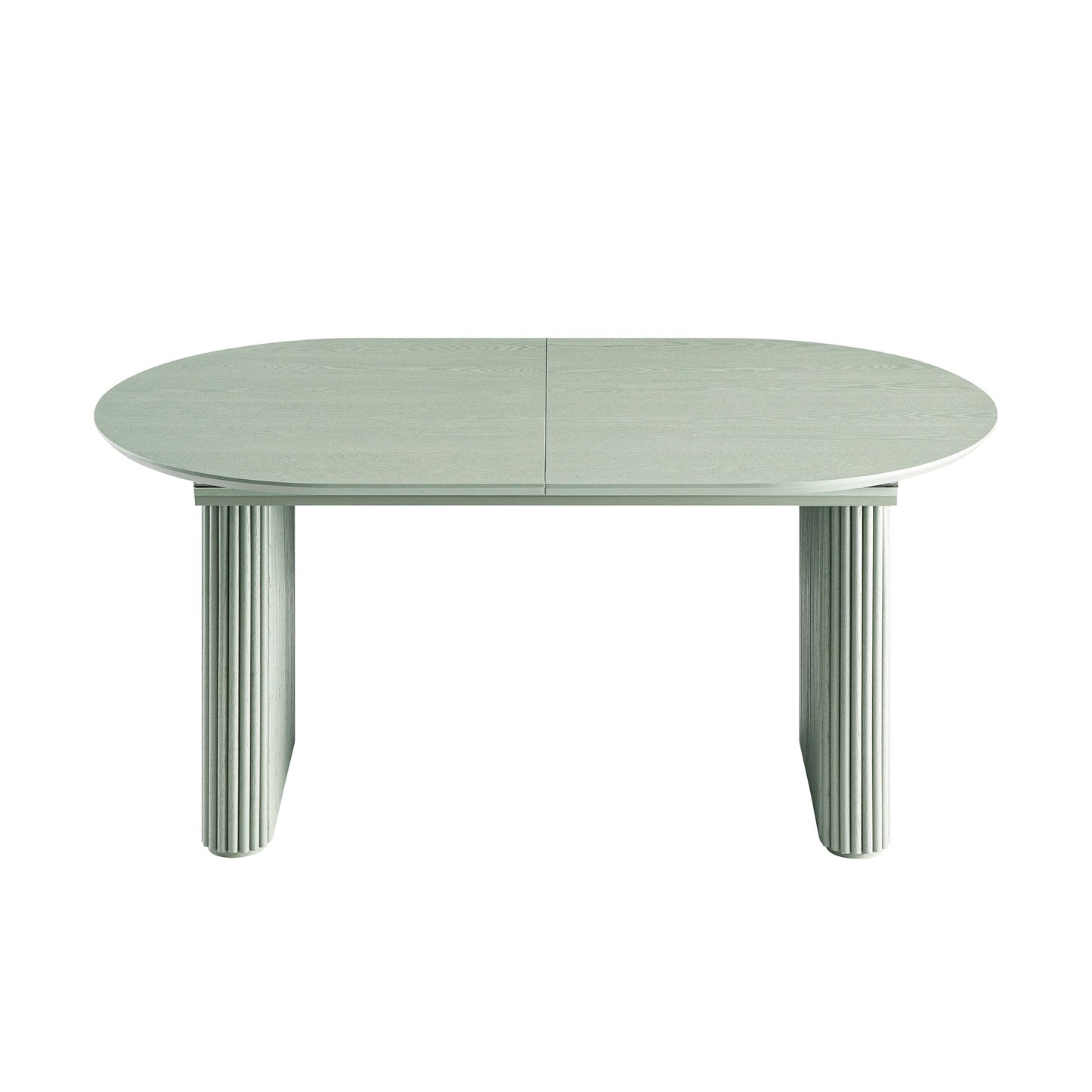 Table à manger ovale extensible Maru 6-8 places avec piédestal en chêne, vert sauge