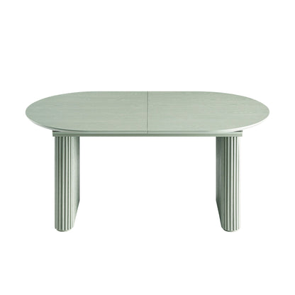Table à manger ovale extensible Maru 6-8 places avec piédestal en chêne, vert sauge