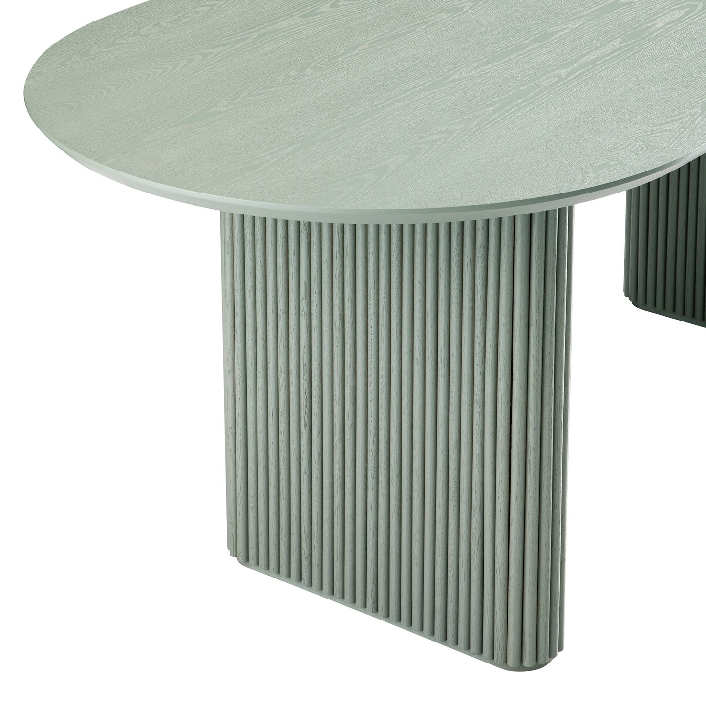 Table à manger ovale extensible Maru 6-8 places avec piédestal en chêne, vert sauge