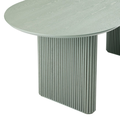 Table à manger ovale extensible Maru 6-8 places avec piédestal en chêne, vert sauge