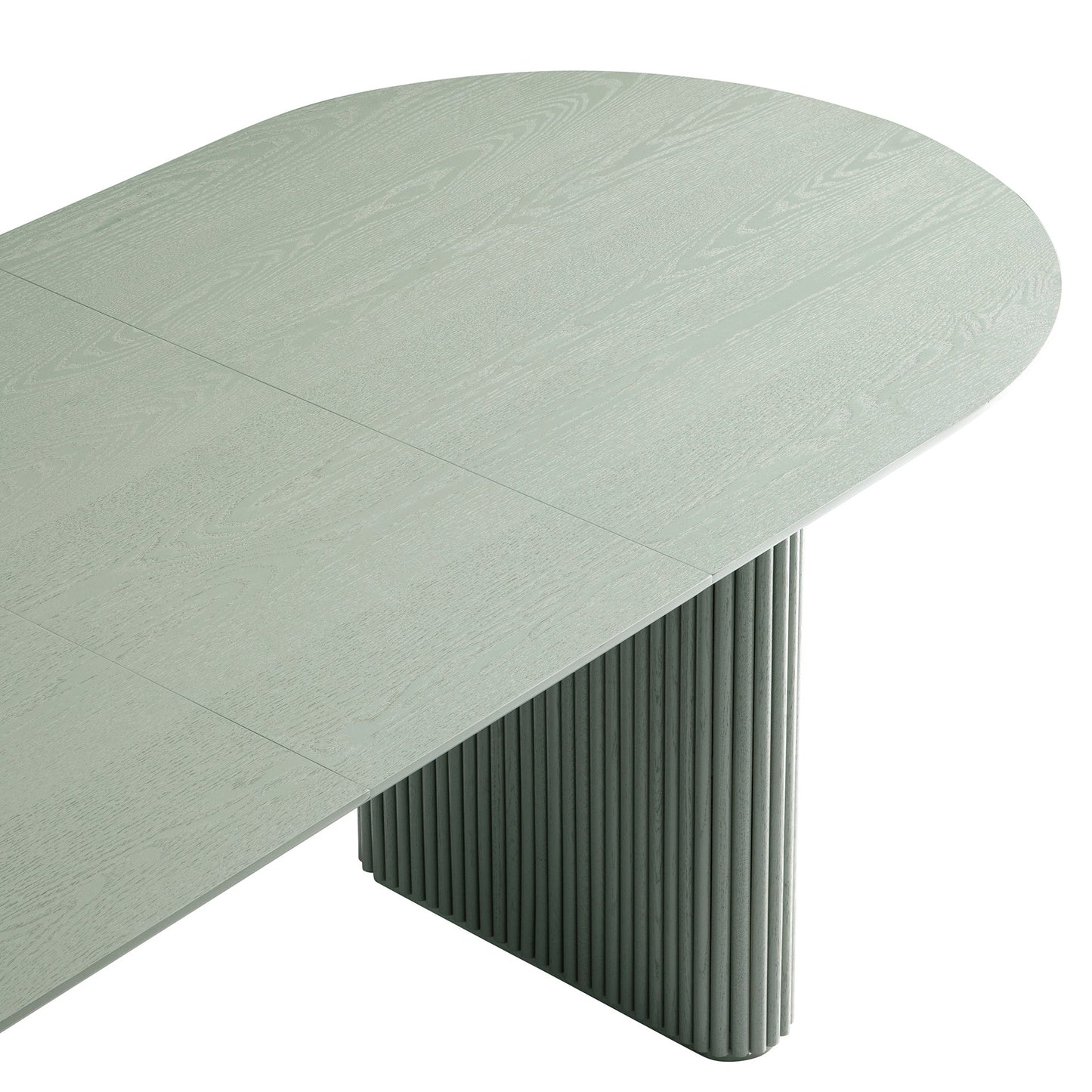 Table à manger ovale extensible Maru 6-8 places avec piédestal en chêne, vert sauge