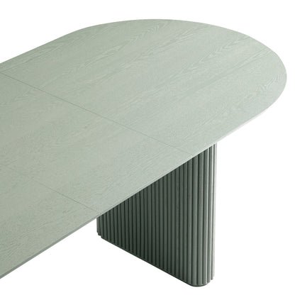 Table à manger ovale extensible Maru 6-8 places avec piédestal en chêne, vert sauge