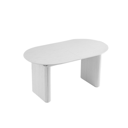 Table à manger ovale extensible Maru 6 à 8 places avec piédestal en chêne, blanc délavé