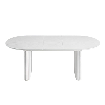 Table à manger ovale extensible Maru 6 à 8 places avec piédestal en chêne, blanc délavé