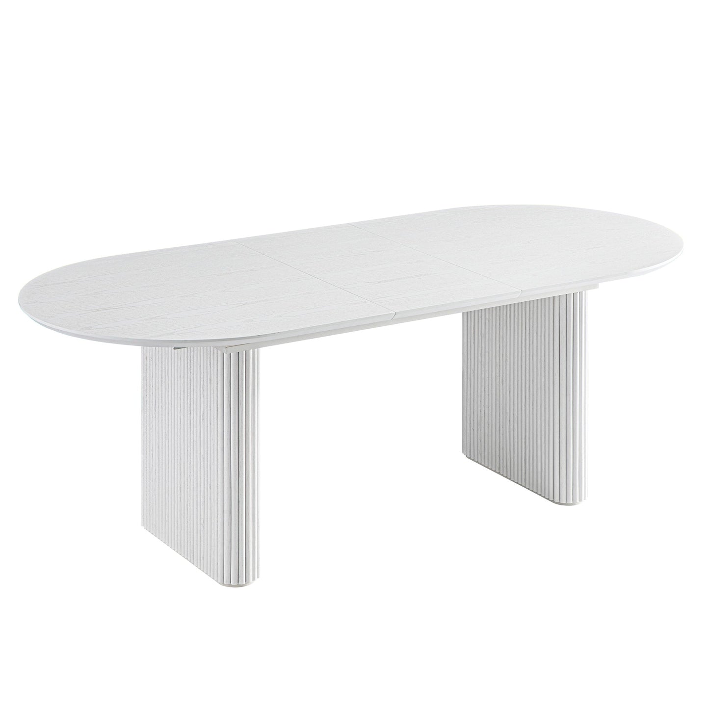 Table à manger ovale extensible Maru 6 à 8 places avec piédestal en chêne, blanc délavé
