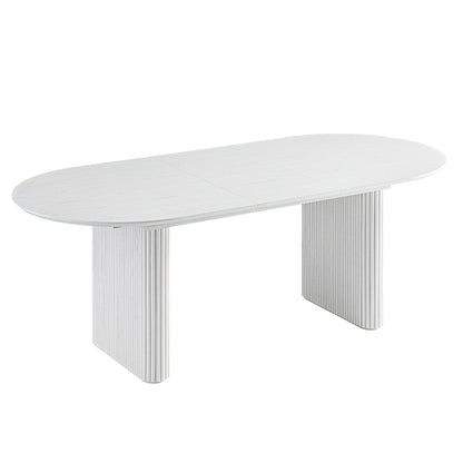 Table à manger ovale extensible Maru 6 à 8 places avec piédestal en chêne, blanc délavé