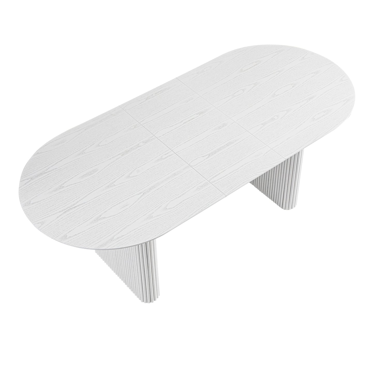 Table à manger ovale extensible Maru 6 à 8 places avec piédestal en chêne, blanc délavé