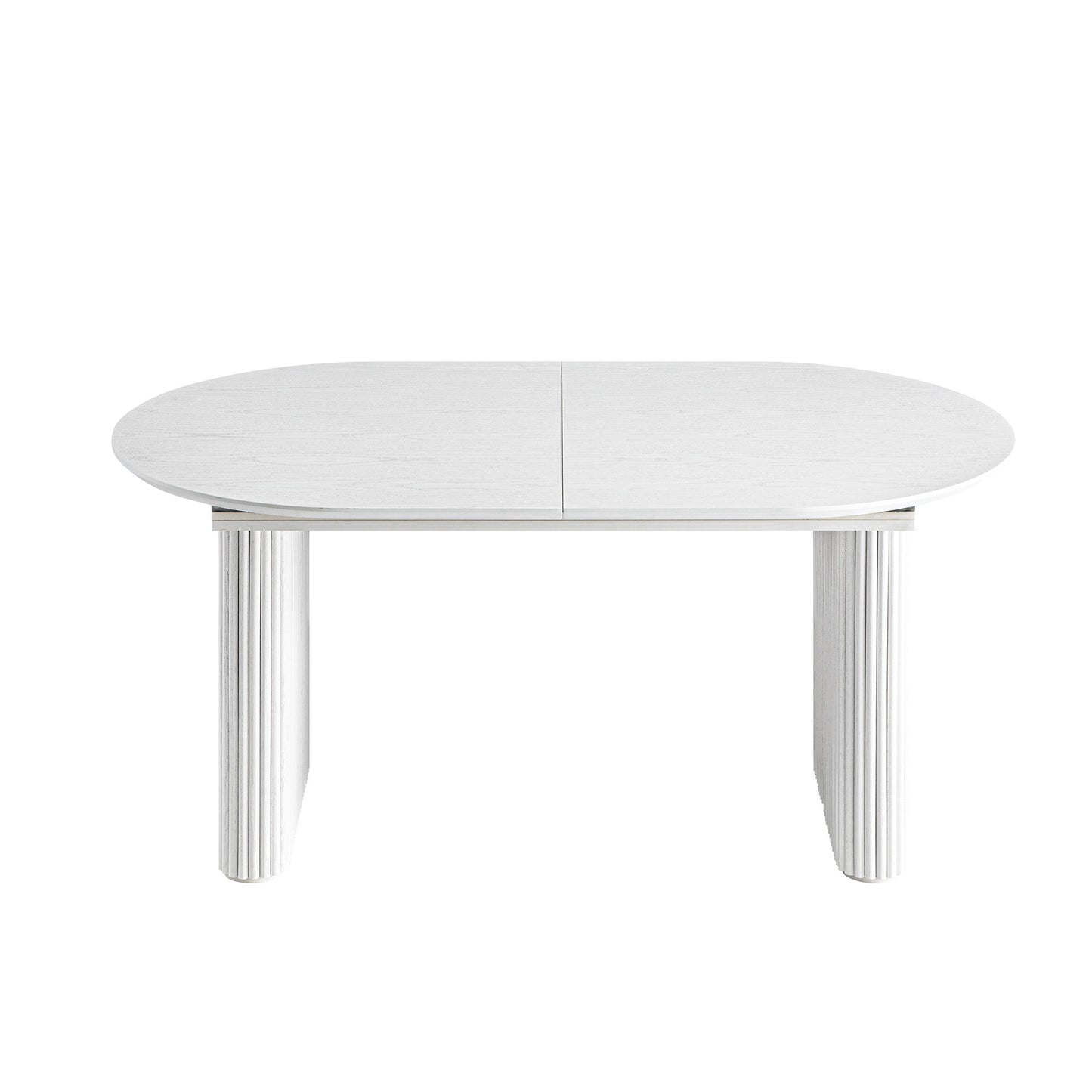 Table à manger ovale extensible Maru 6 à 8 places avec piédestal en chêne, blanc délavé