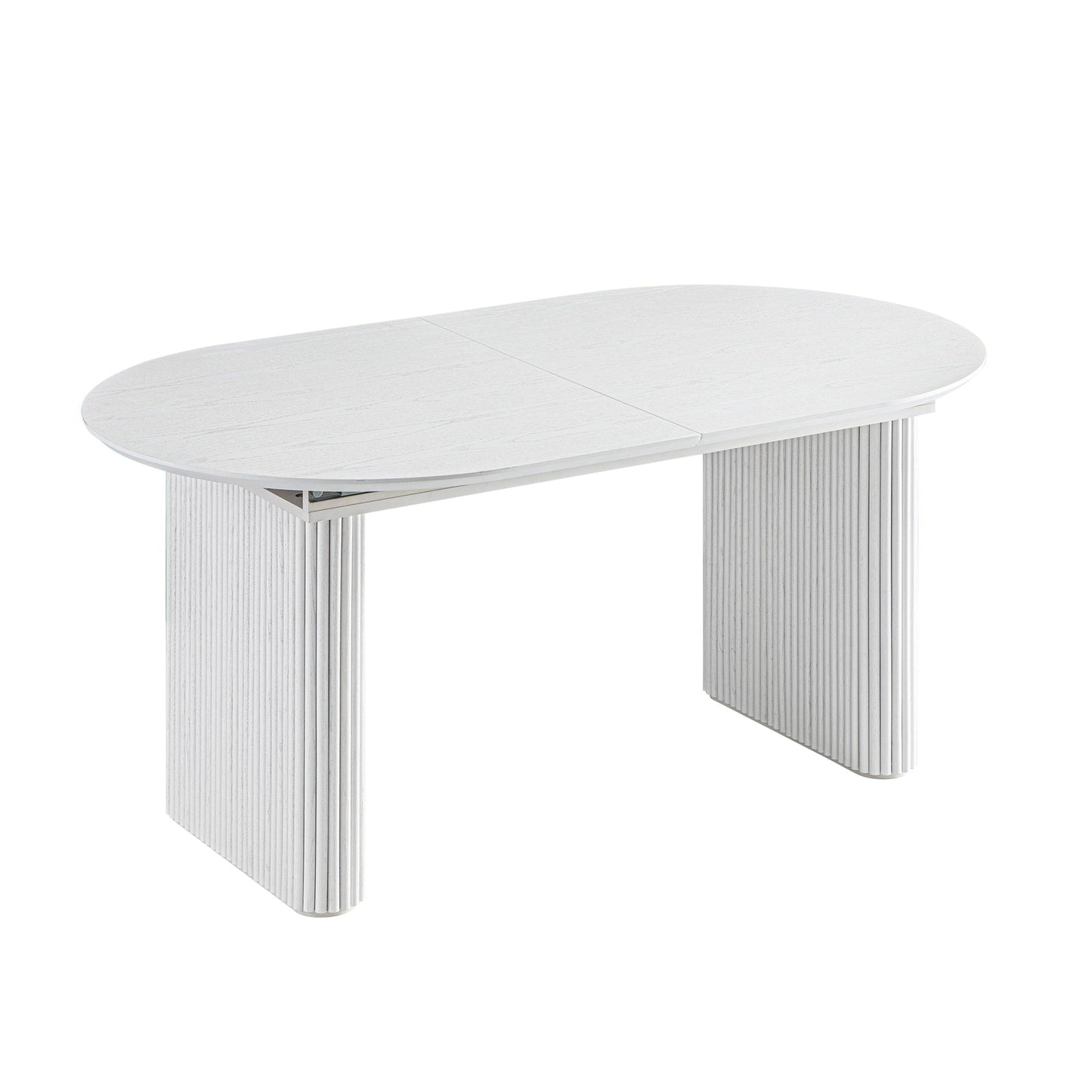 Table à manger ovale extensible Maru 6 à 8 places avec piédestal en chêne, blanc délavé