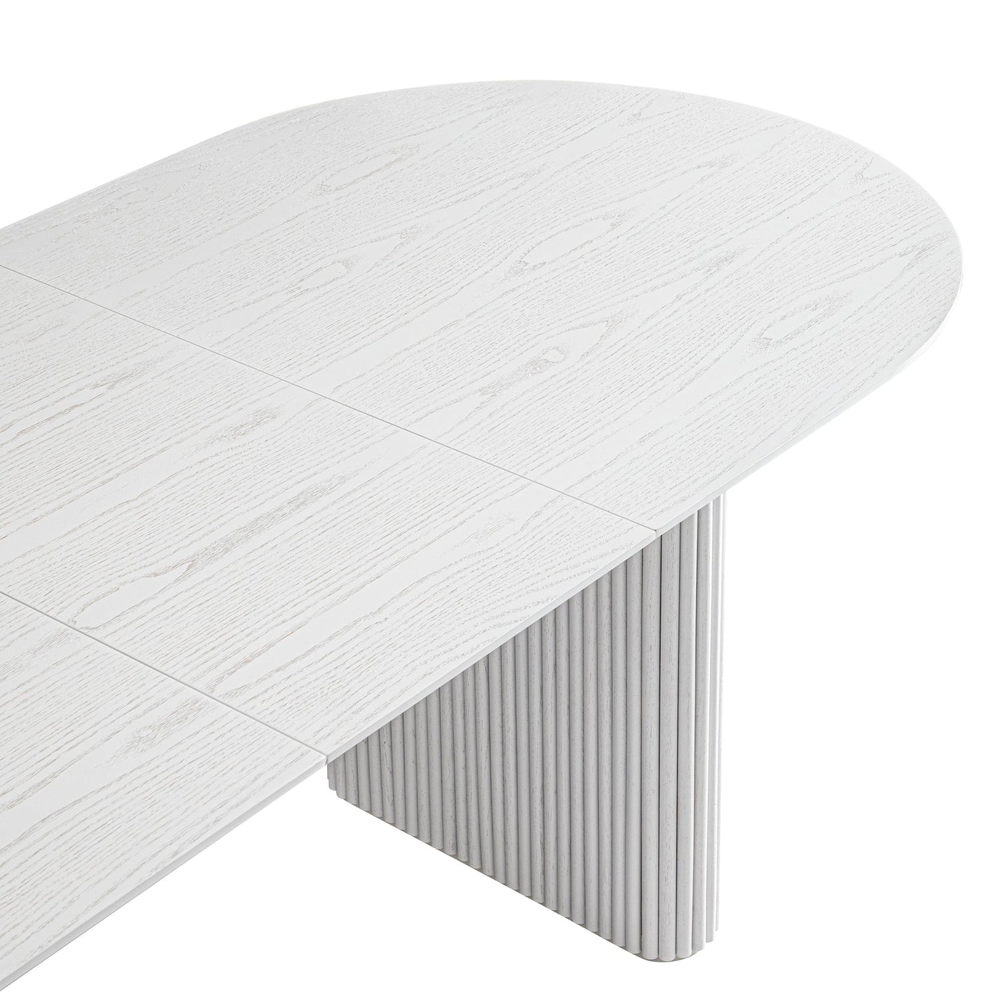 Table à manger ovale extensible Maru 6 à 8 places avec piédestal en chêne, blanc délavé