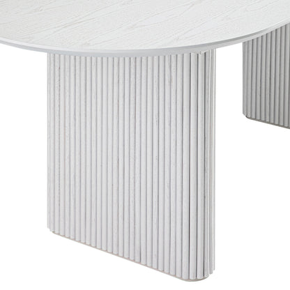 Table à manger ovale extensible Maru 6 à 8 places avec piédestal en chêne, blanc délavé