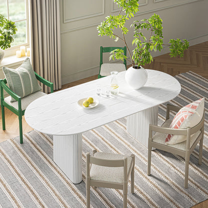 Table à manger ovale extensible Maru 6 à 8 places avec piédestal en chêne, blanc délavé