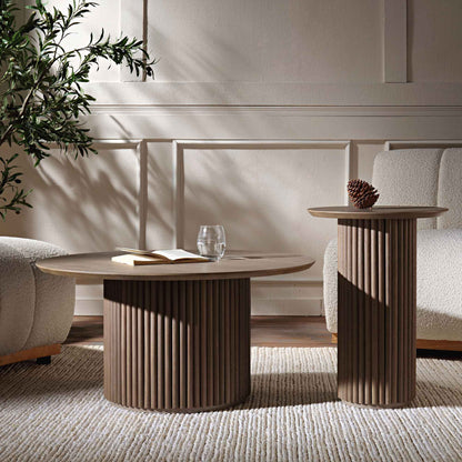 Table basse ronde sur pied en chêne Maru, chêne argenté