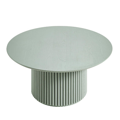 Table basse ronde sur pied en chêne Maru, vert sauge