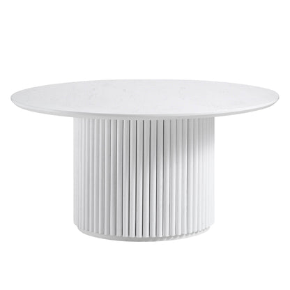 Table basse ronde Maru en chêne, finition blanc délavé