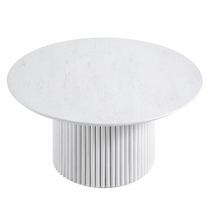 Table basse ronde Maru en chêne, finition blanc délavé