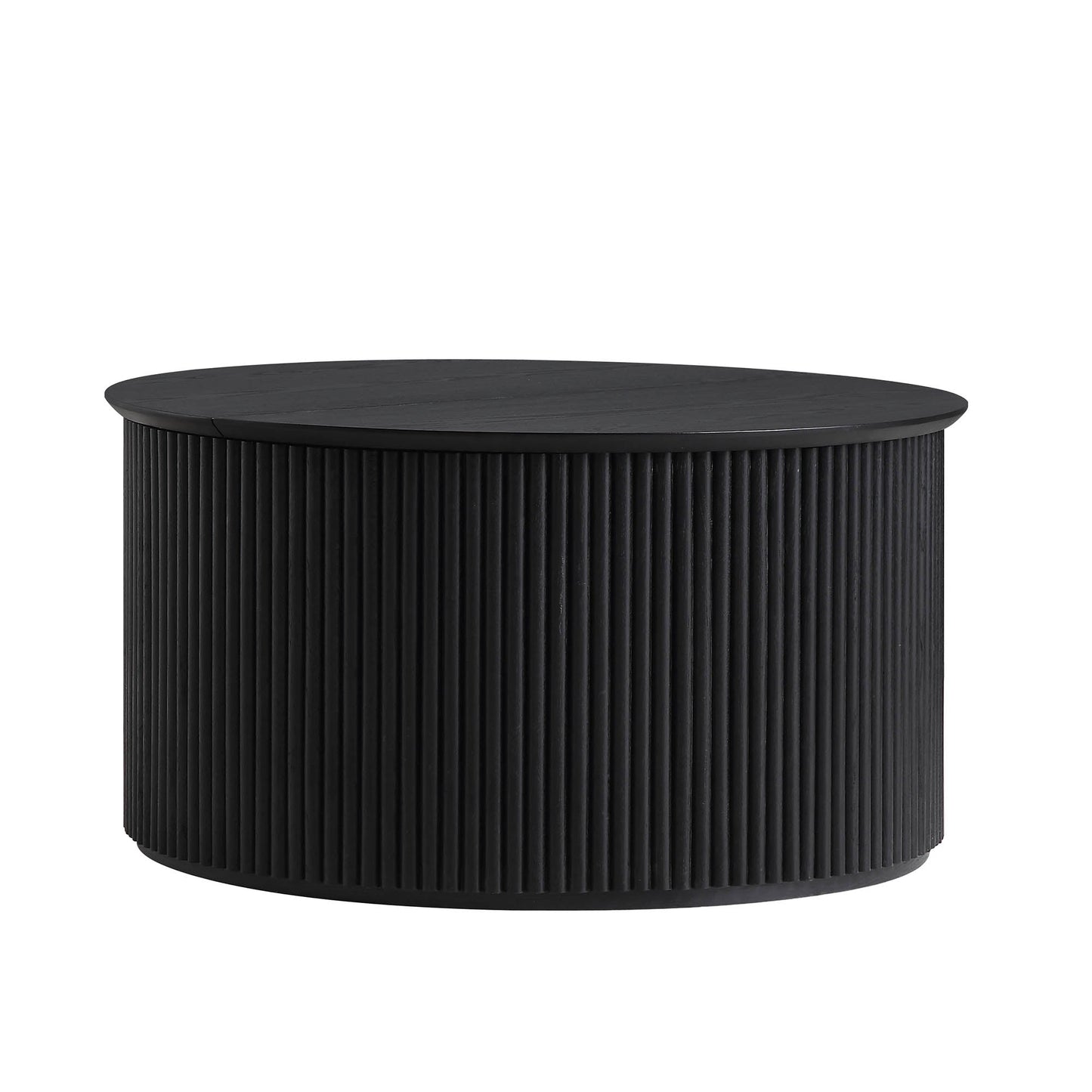 Table basse ronde en chêne Maru avec rangement, noire