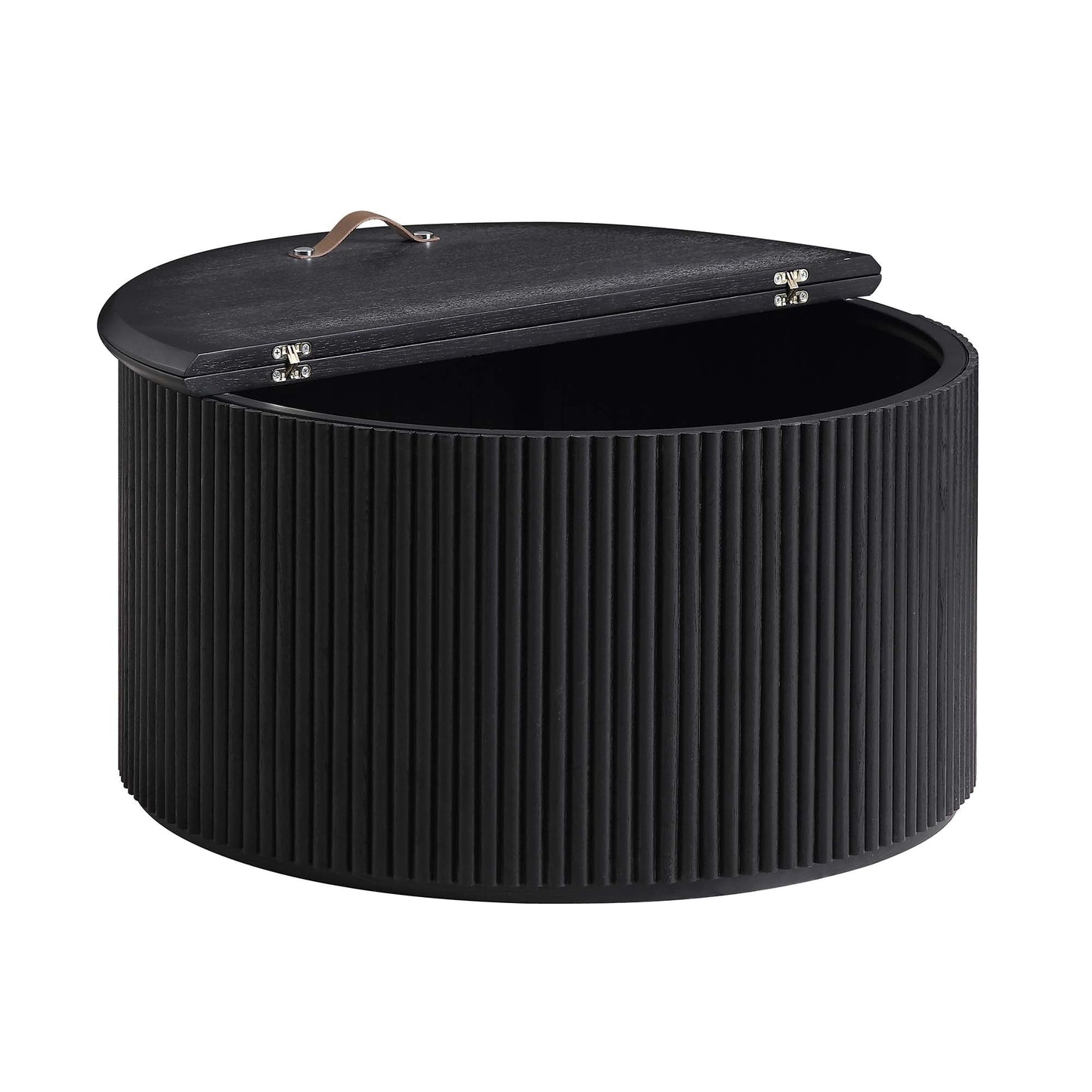 Table basse ronde en chêne Maru avec rangement, noire