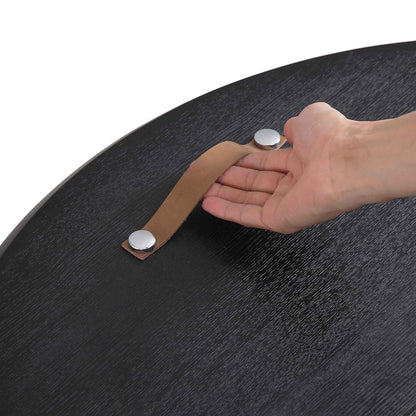 Table basse ronde en chêne Maru avec rangement, noire