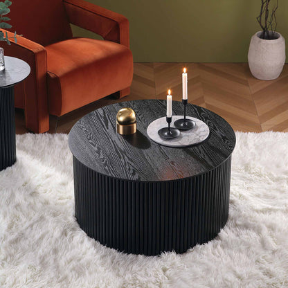 Table basse ronde en chêne Maru avec rangement, noire