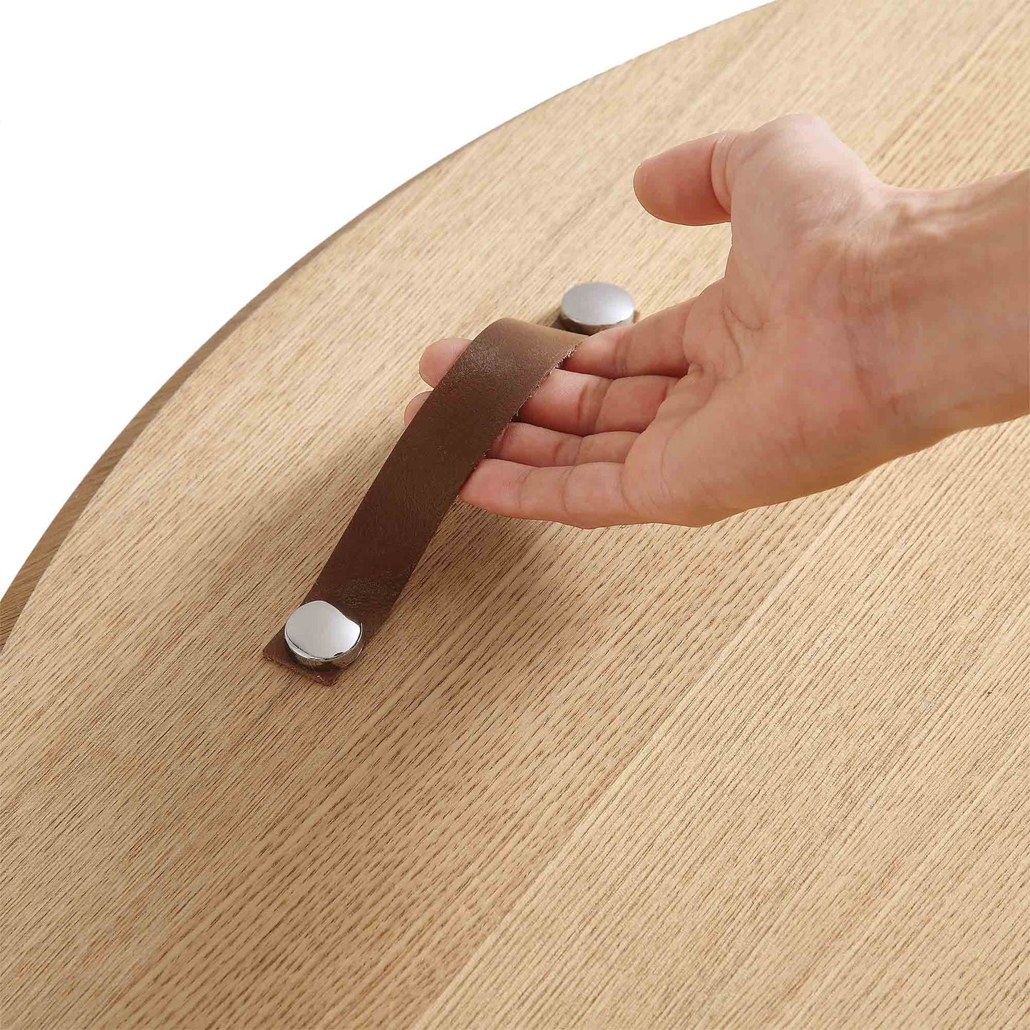 Table basse ronde en chêne Maru avec rangement, chêne