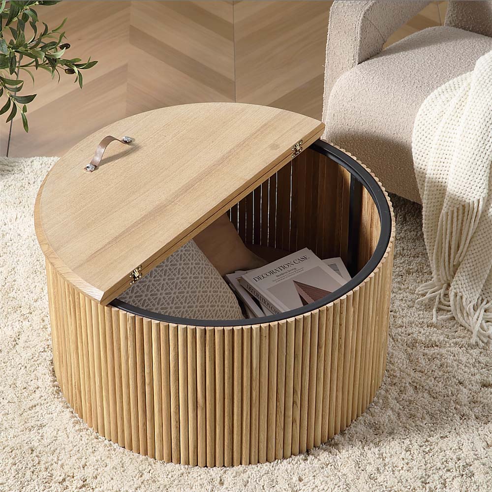 Table basse ronde en chêne Maru avec rangement, chêne