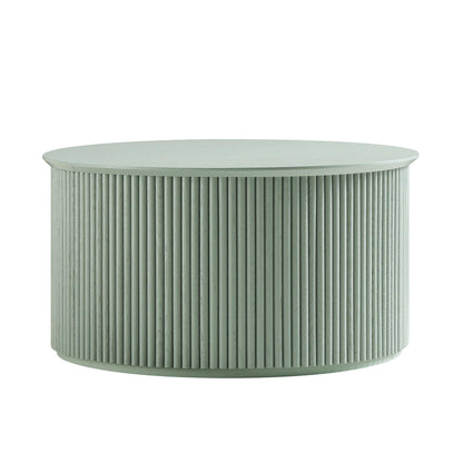 Table basse ronde en chêne Maru avec rangement, vert sauge